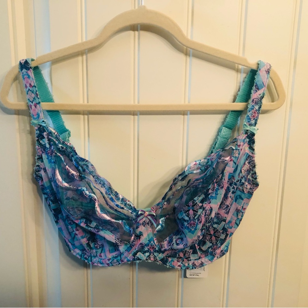 Freya Blue and Pink Floral Lace Underwire Bra